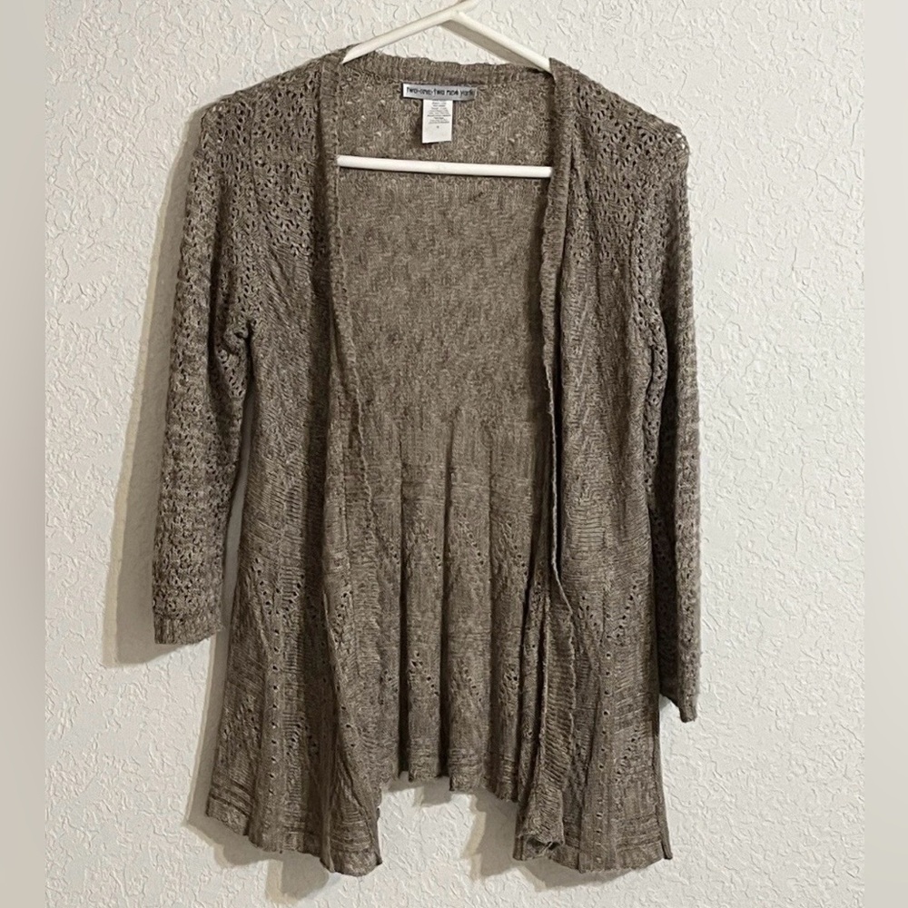 Two-One-Two New York Women's USA Made Taupe Open Knit Summer Cardigan Size S